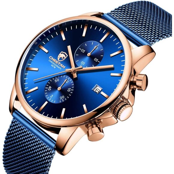 ⚡Blue Men’s Watch Fashion Sport Quartz Analog Mesh Stainless Steel Waterproof - Picture 2 of 7